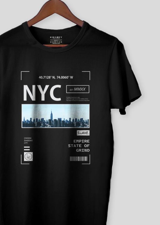NYC Empire State Black Half Sleeve T-Shirt for Men