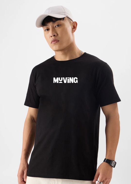 Moving Printed Black Half Sleeve T-Shirt For Men